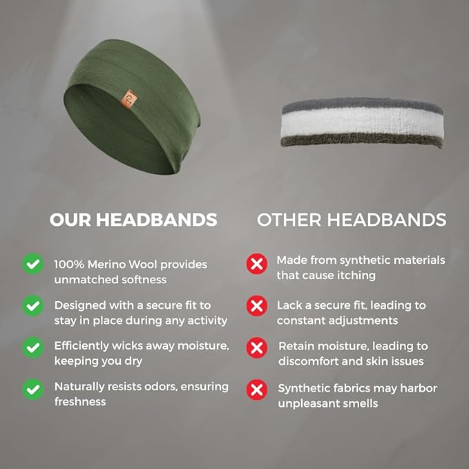 menique Dry Wide Sports Headbands for Women 100% Merino Wool Workout Accessories Wide Yoga Bandana or Scarf Multifunctional Breathable Sweatbands for Running, Cycling, Football, Fitness