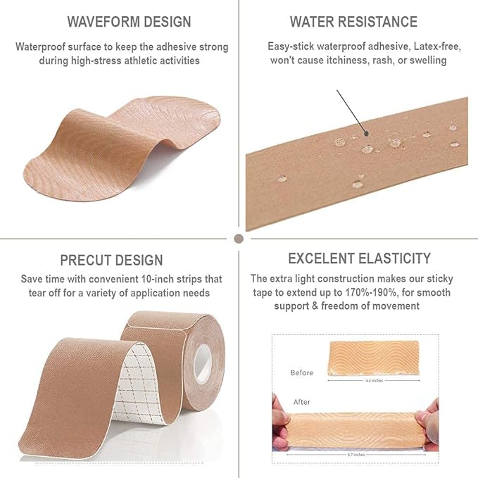 Kinesiology Tape Athletic Pro Sports - 3 Rolls, 60 Precut Strips, Latex-Free, for Muscle Support, Ankles, Wrists, Knees, Running, Tennis, Swimming. Stays Secure for Several Days