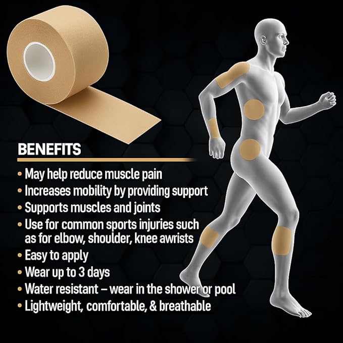 Kinesiology Tape Knees Pre-Cut 20 Inch, Muscle Tape, Athletic Tape for Injuries, Waterproof Roll, Sports Tape for Pain Relief, Physical Therapy Kinetic Tape for Knee, Shoulder, Back, Ankle, Foot