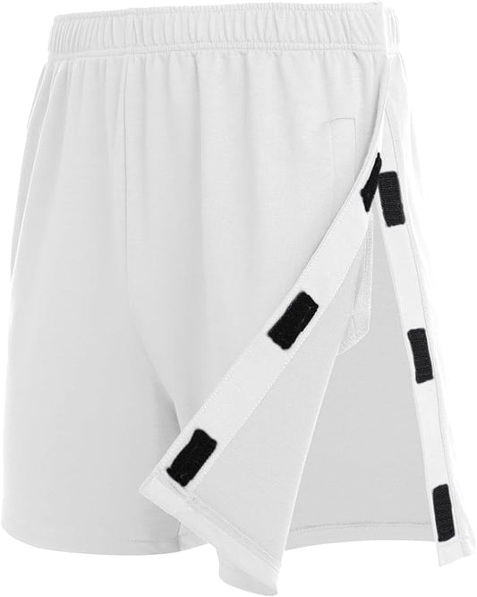 Deyeek Unisex Tear Away Shorts Snap On Athletic Cotton Shorts Post Knee Surgery Recovery Hip Replacement Pants with Pockets