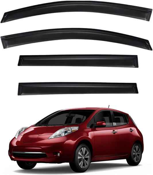 4pcs Front+Rear Smoke Tint Sun/Rain Guard Outside Mount Tape-On Vent Window Visors Compatible with 2011-2017 Nissan Leaf