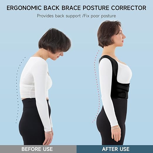Back Brace Posture Corrector for Women and Men with Heating Pad, Adjustable Full Back Support Brace, Heating Pad for Back Pain Relief -Hunchback, Spine Corrector (Black, Medium)
