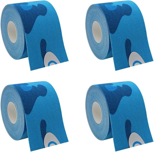 OBTANIM 4 Rolls Waterproof Breathable Kinesiology Tape, Athletic Elastic Kneepad Muscle Pain Relief Knee Taping for Gym Fitness Running Tennis Swimming (Camo Marine)