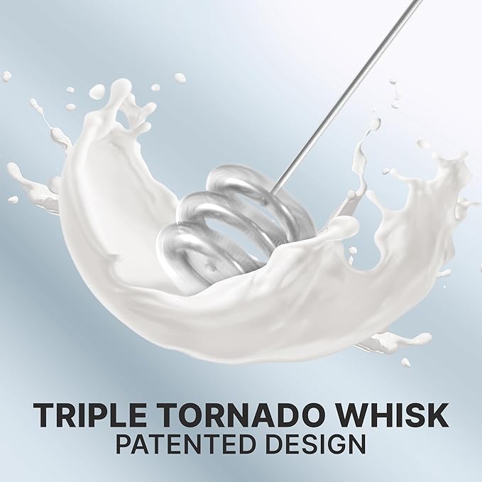 Zulay Kitchen Tornado Milk Frother Handheld Wand – Electric Coffee Frother with Triple Whisk & Stand – Hand Held Drink Mixer for Latte, Cappuccino, Matcha, Hot Chocolate, Protein Shakes – Metal Black