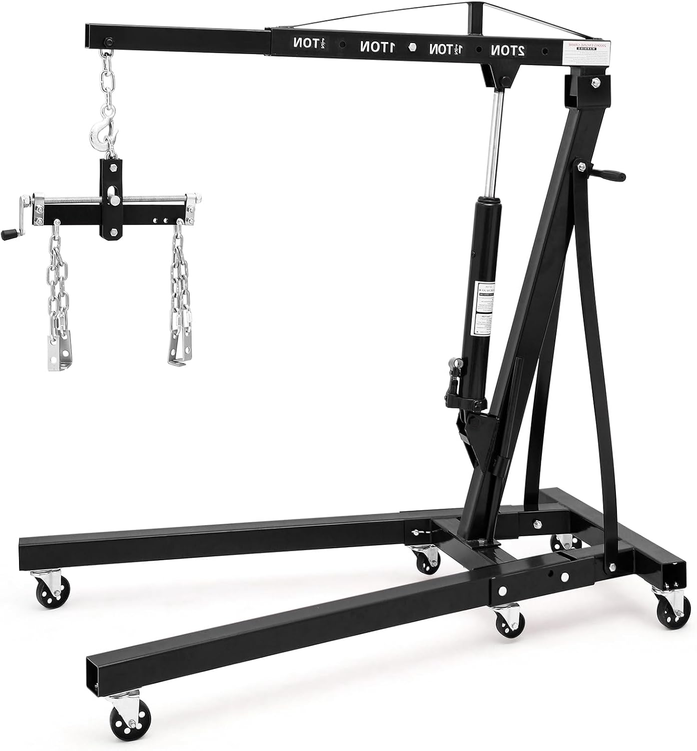 2 Ton Folding Engine Hoist with Lever, Cherry Picker Shop Crane Hoist Lift, 4400 Lbs Heavy Duty Steel Hydraulic Shop Engine Crane for Workshop and Garage, Black