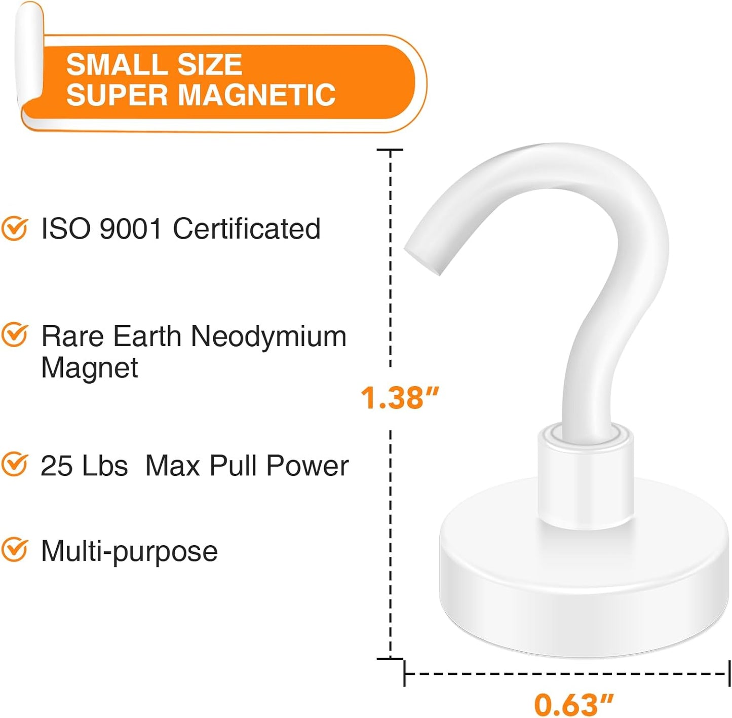 MIKEDE Magnetic Hooks Heavy Duty, 28LB+ Strong Magnetic Hooks for Cruise, Neodymium Earth Magnets with Hook for Hanging, Magnetic Metal Hanger for Fridge, Toolbox, Storage, (White, 4 Pack)