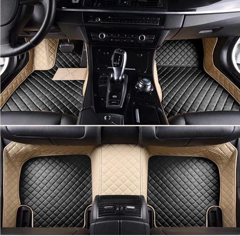 Custom All-Weather Protection Leather Car Floor Mats for Cars Sedan SUV Sports Car Waterproof Floor Mat (Black-Beige)