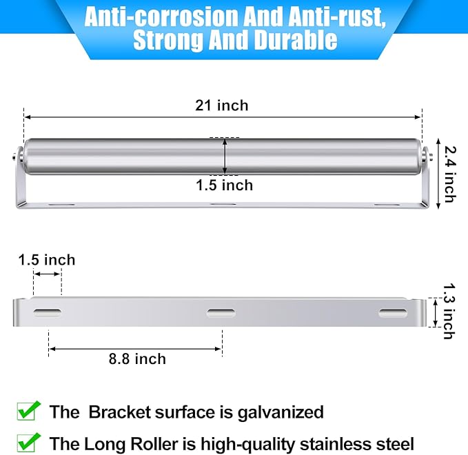 Therwen Boat Trailer Roller with Bracket Set Conveyor Rollers 1.5" Diameter Kayak Roller Metal Roller with Bracket for Transporting Raft Industrial Use