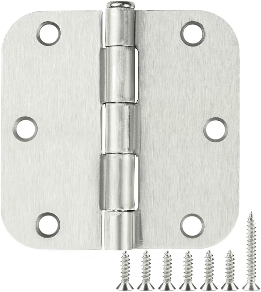 30 Pack Rounded Satin Door Hinges Brushed Nickel 3.5 Inch Interior 3 1/2 Inch 5/8" Radius Corners Iron Bifold Silver Residential Bed Room Hinge for Doors Hardware Controls House Decor Accessories