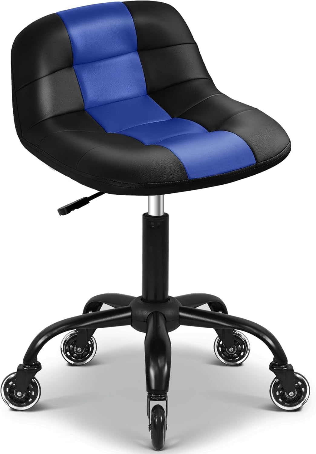 Rolling Stool with Wheels, Garage Shop Stool with Backrest, Roller Seat with Pneumatic Adjustable Height 16.93"-19.69", Heavy Duty Multi-Purpose Chair for Shop Salon Office Home, Blue