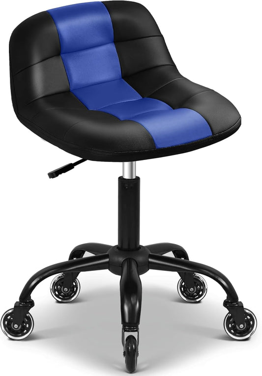 Rolling Stool with Wheels, Garage Shop Stool with Backrest, Roller Seat with Pneumatic Adjustable Height 16.93"-19.69", Heavy Duty Multi-Purpose Chair for Shop Salon Office Home, Blue