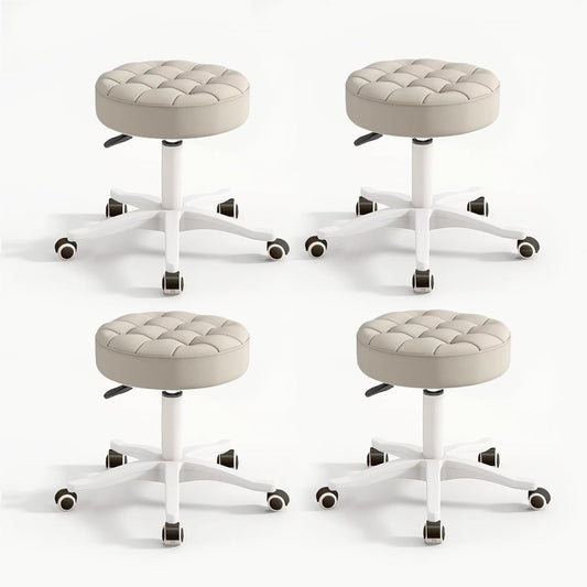 Small Chair Round Rolling Stool with Wheels PU Leather Height Adjustable Swivel Drafting Work SPA Salon Stools Home Office Chair