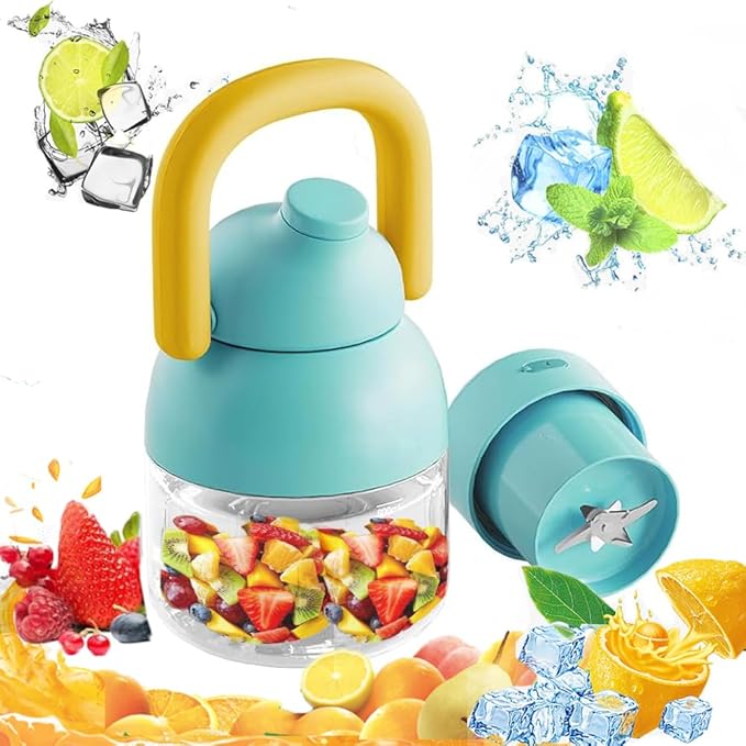 41oz,Portable Blender for Shakes and Smoothies, Leak-proof Water Bottle with Removable Straw, Handle, Lid and Shoulder Strap, BPA-free, Type-C Rechargeable, Cordless Portable Juicer，Blue