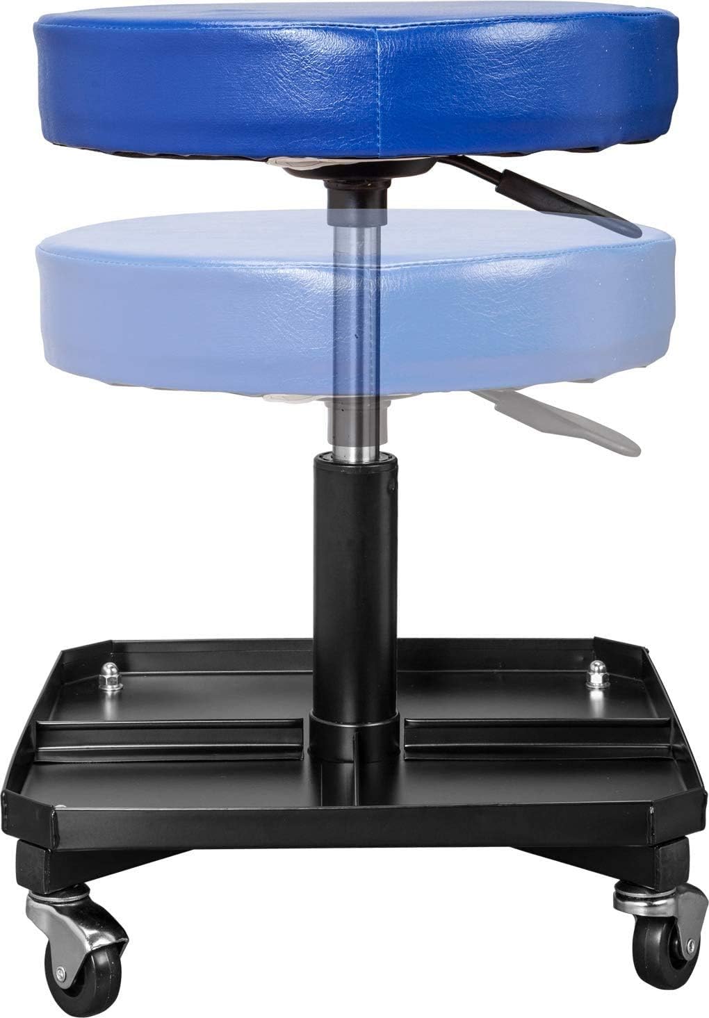 TCE ATR6350U Torin Rolling Pneumatic Creeper Garage/Shop Seat: Padded Adjustable Mechanic Stool with Tool Tray Storage, Blue