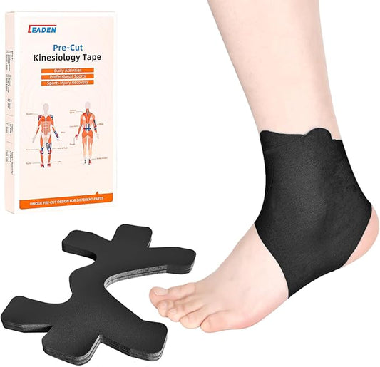 IEADEN Precut Kinesiology Tape for Ankle, 10 Pcs - Ankle Support & Stability, Ankle Pain Relief Athletic Tape - Waterproof & Elastic, Breathable Hypoallergenic Latex-Free Tape, Black