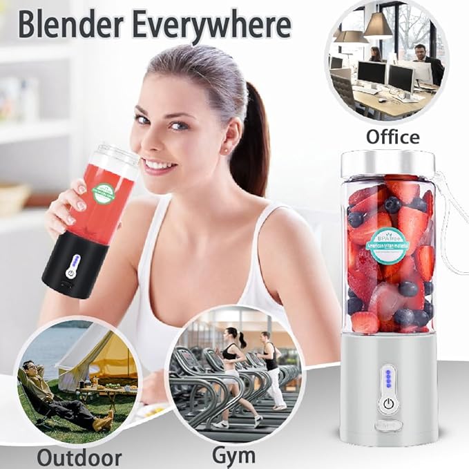 Portable Blender for Smoothies and Shakes, USB-C Rechargeable Mini Blender with 6 Stainless Steel Blades, BPA-Free 20oz Personal Small Mixer for Gym Camping Travel