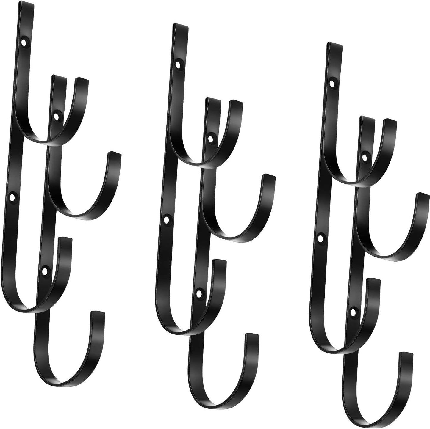 6 Pieces Pool Pole Hook Hanger Swimming Metal Brackets Pool Hook with 12 Pieces Screws for Telescopic Poles, Skimmers, Leaf Rakes, Net, Brush, Vacuum Hose, Garden and Pool Accessories (Black)