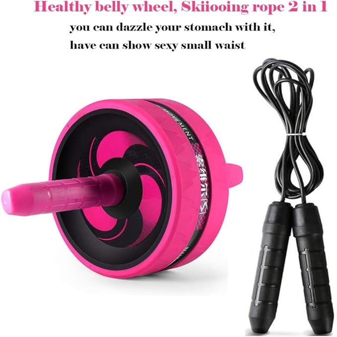 BiJun Ab Roller Wheel for Abs Workout - Complete Home Gym Set with AB Wheel Roller, Knee Mat, and Jump Rope (Pink)