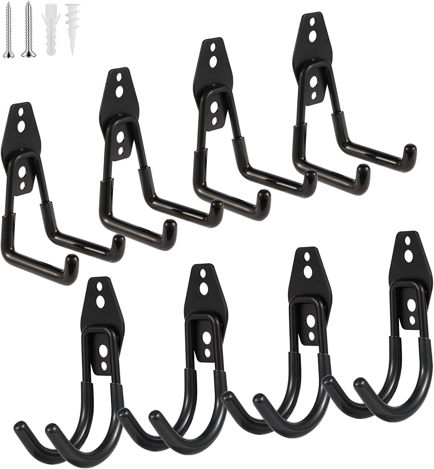 Steel Garage Hooks Wall Tool Organizer, 8 Pack Garage Storage Hook Heavy Duty Utility Storage Hangers Black for Ladders, Ropes, Garden Tools