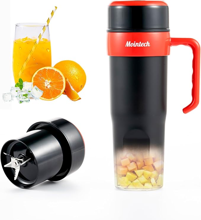 Portable Personal Blender for Shakes and Smoothies with 6 Blades, 21oz(600ml) Personal Size Juicer USB-C Rechargeable with Straw Brush&Lid, for Home, Gym, Travel, Kitchen(Black)