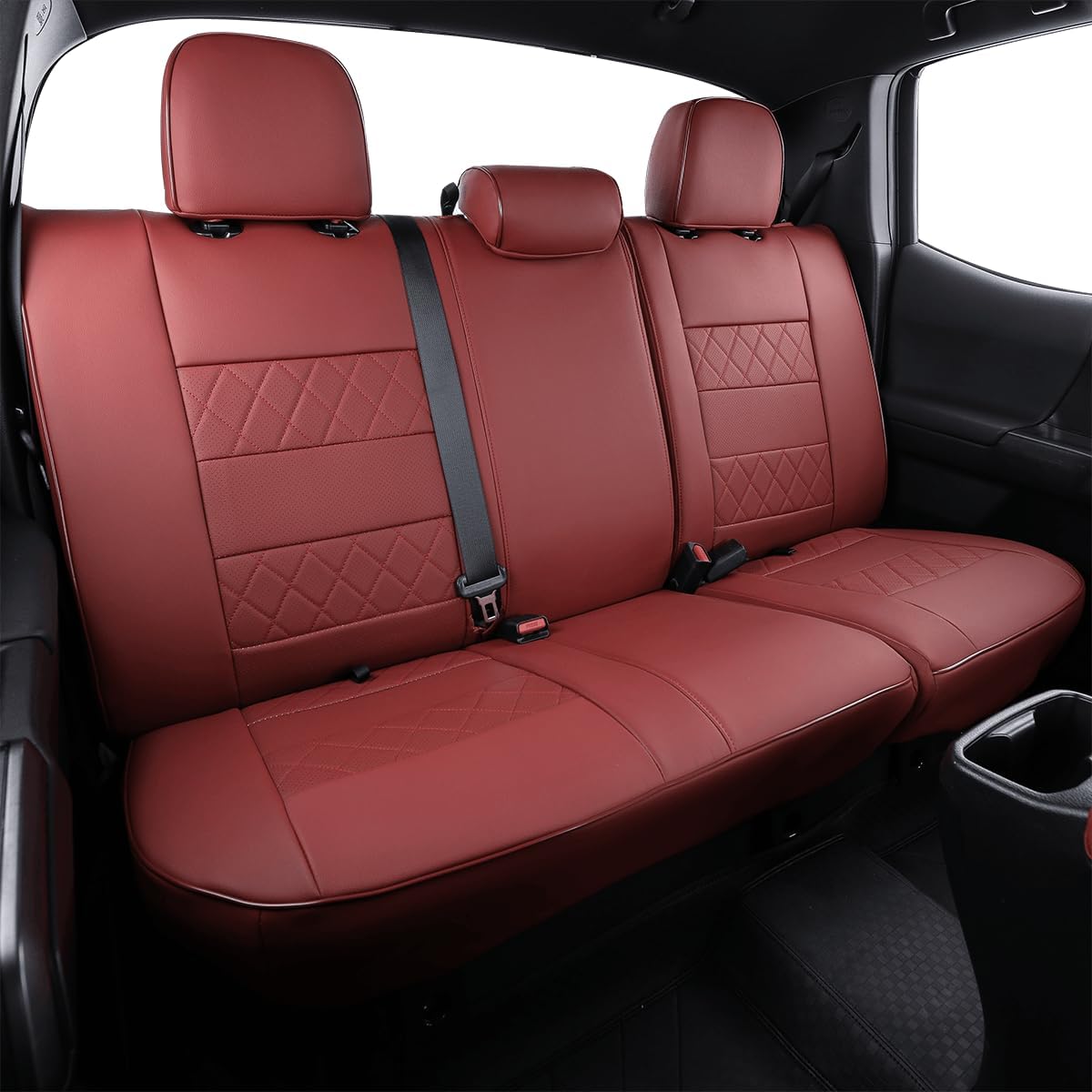 EKR Custom Fit Tacoma Leather Car Seat Covers for Select Toyota Tacoma 2012 2013 2014 2015 (TRD Sport Seats)- Full Set,Leather(Burgundy)