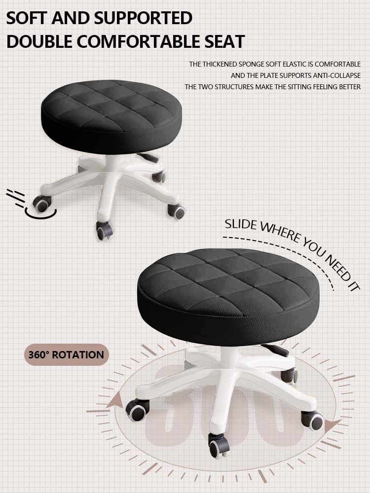 Small Chair Round Rolling Stool with Wheels PU Leather Height Adjustable Swivel Drafting Work SPA Salon Stools Home Office Chair,4 Pack