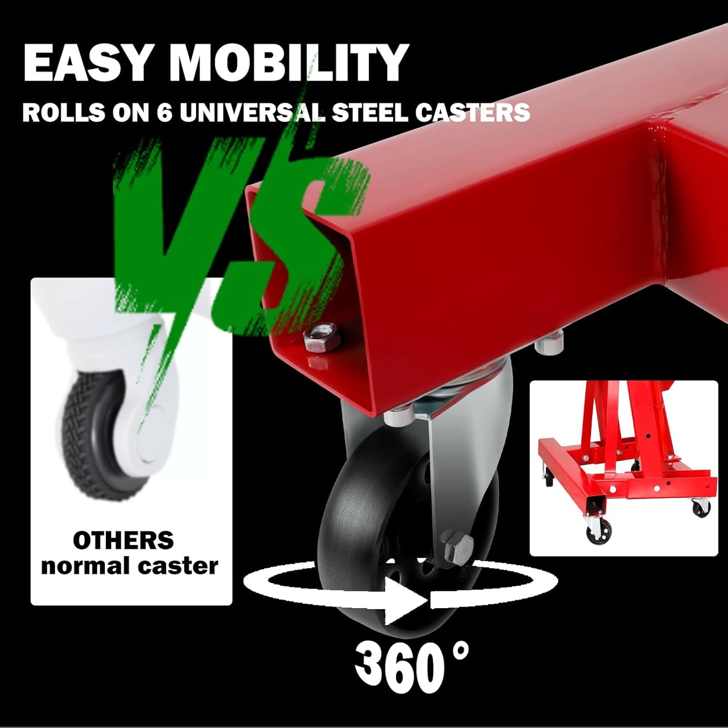 5000LBS Folding Hydraulic Engine Hoist with Lever, Heavy-Duty Cherry Picker Shop Crane with 6 Casters, Engine Lifter for Garage, Workshop & Warehouse, Red