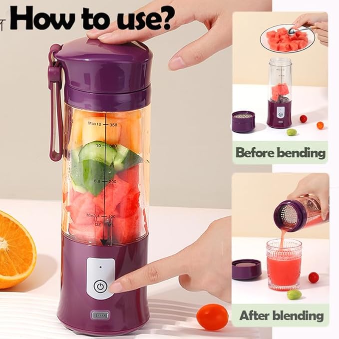 Portable Blender, Cordless, Personal Blender-for Shakes & Smoothies, BPA Free, Leakproof, USB-C Rechargeable, Ideal for Ice Blending, Juicing, and Food Processing, Convenient, and Versatile (Purple)