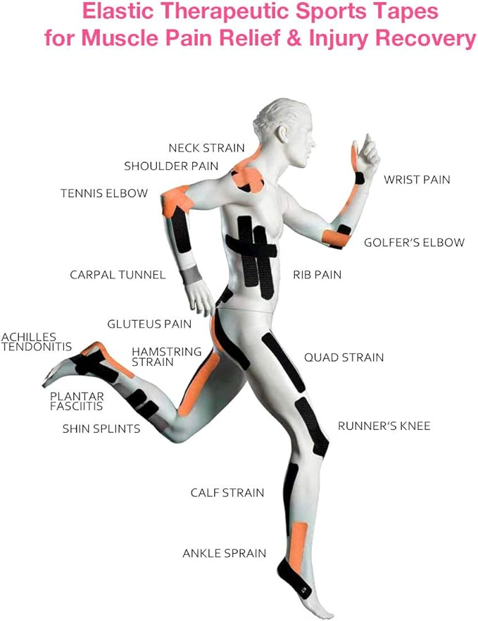 Kinesiology Tape Athletic Tape Sport Tape, Lychee Supports & Protects Muscles, Waterproof and Latex Free, Breathable Elastic for Sport Activity (5 Rolls,5 Colors)