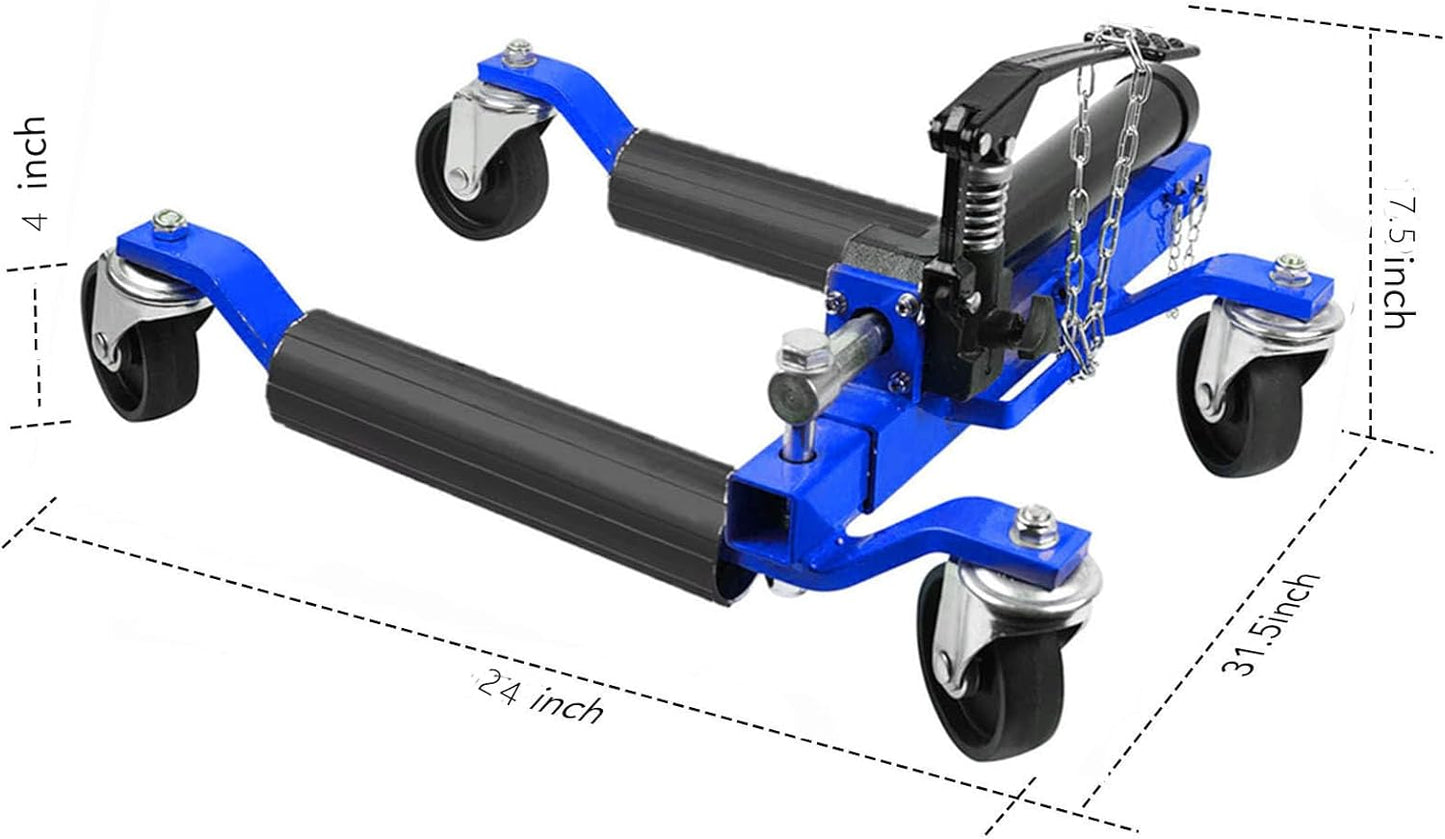 4 Pcs Car Wheel Dolly, 1500LBS Capacity Trailer Dolly with Hydraulic Tire Jack for Vehicle Positioning for Truck RV Trailer, Blue