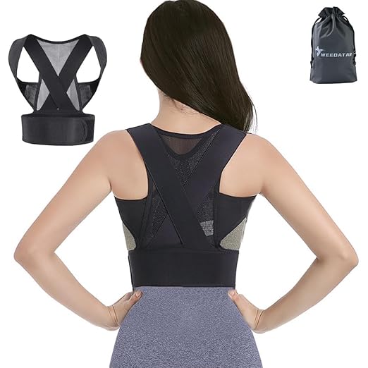 WEEOATAR Posture Corrector,Upper Back Brace Easy to Use,Highly Elastic Posture Trainer,Adjustable Back Straightener Brace,Posture Corrector Strap for Adults and Kids(Black,L)