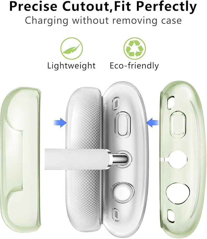 for AirPods Max Case Clear,3 in 1 Clear Soft TPU Ear Cups Case Cover/Ear Pad Case Cover/Headband Cover for Airpods Max Case Cover,Case for AirPod Max Headphone Accessories-Green