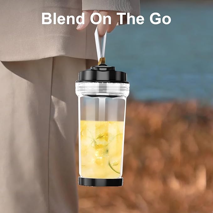 Portable Blender for Smoothies and Shakes, 2 Portable Blender Cups, 17 &10 oz Cordless Personal Small Blender with Straw Brush&Lid, USB-C Rechargeable, Quiet Mini Travel Blender, Black