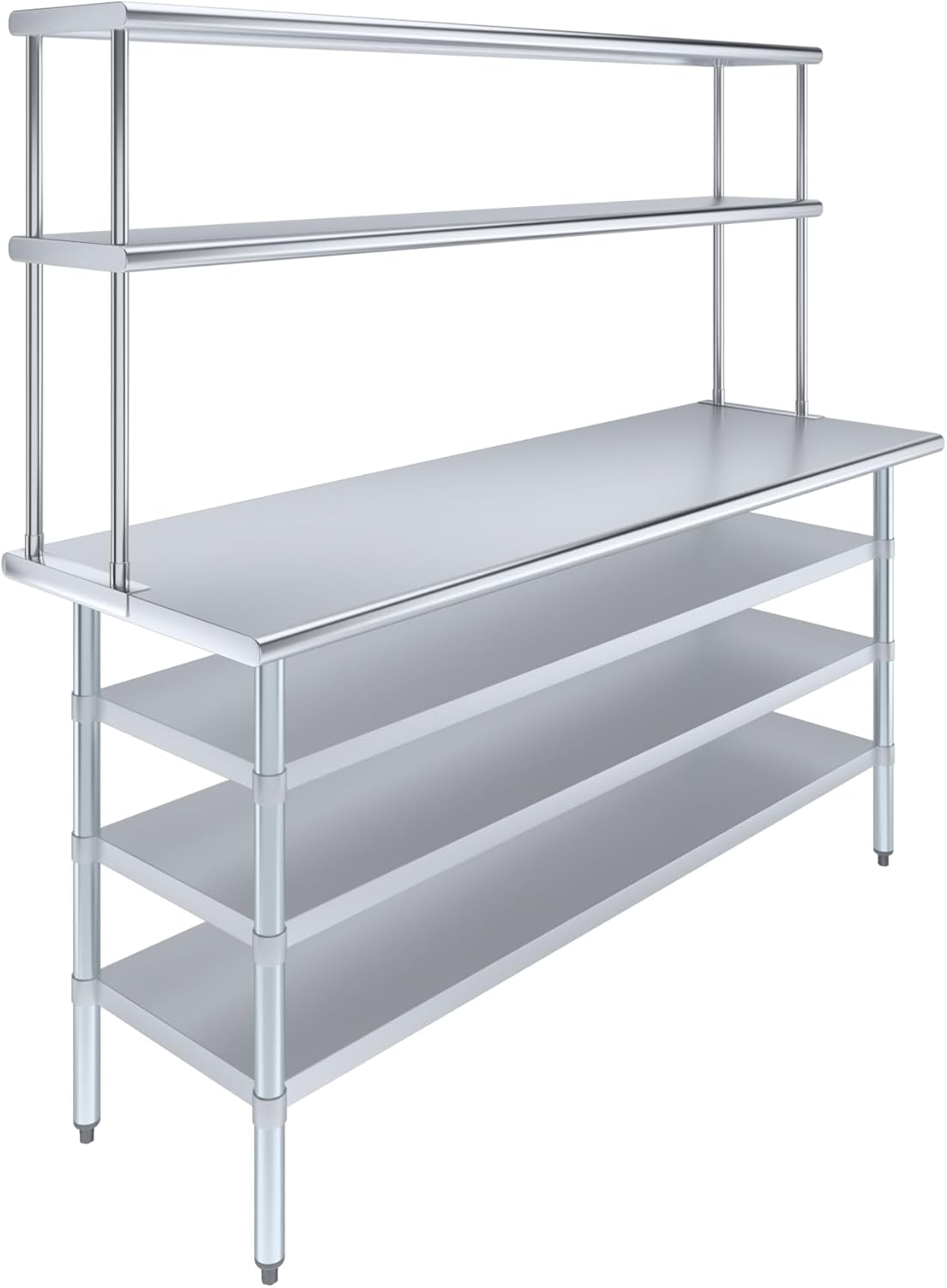 Amgood 24" x 72" Stainless Steel Work Table with 3 Shelves and 12" Wide Double Tier Overshelf | Metal Kitchen Prep Table & Shelving Combo | NSF
