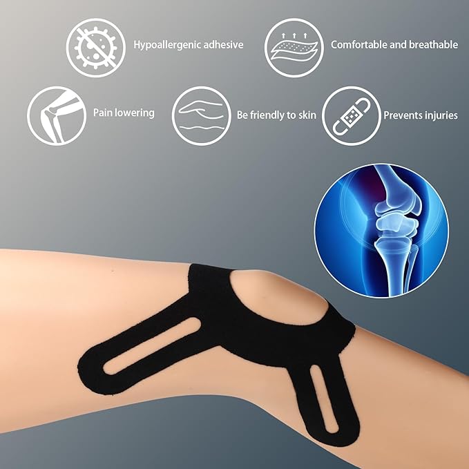 12pcs Tape for Knees, Breathable Precut Sports Athletic Strips Tape Knee Support Stickers for Lowering Injury Increasing Flexibility(Black)