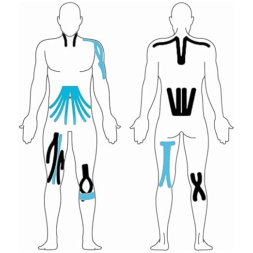 Effekt Manufaktur Kinesiology Tape Waterproof (16 ft x 2 in), 2 Rolls - Elastic Physio Tape for Muscle Support and Injury Recovery, Medical Tape, Kinetic Tape, Durable Kinesthetic Tape (Blue + Black)