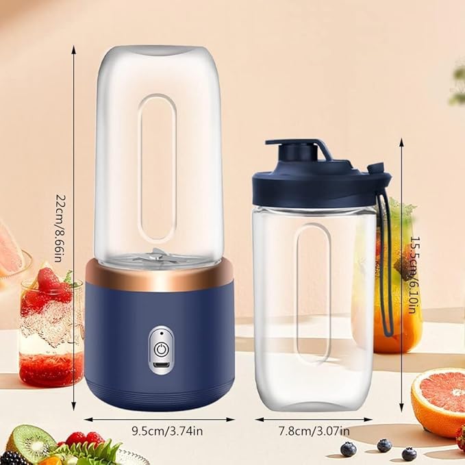 Personal Blender for Shakes & Smoothies, 400ml – 2 To-Go Portable Cups & Lids, Easy Clean, High-Speed Mixer for Juices, Kitchen, Baby Food – Powerful Motor, Safe Double Tap, Portable Design (Blue)