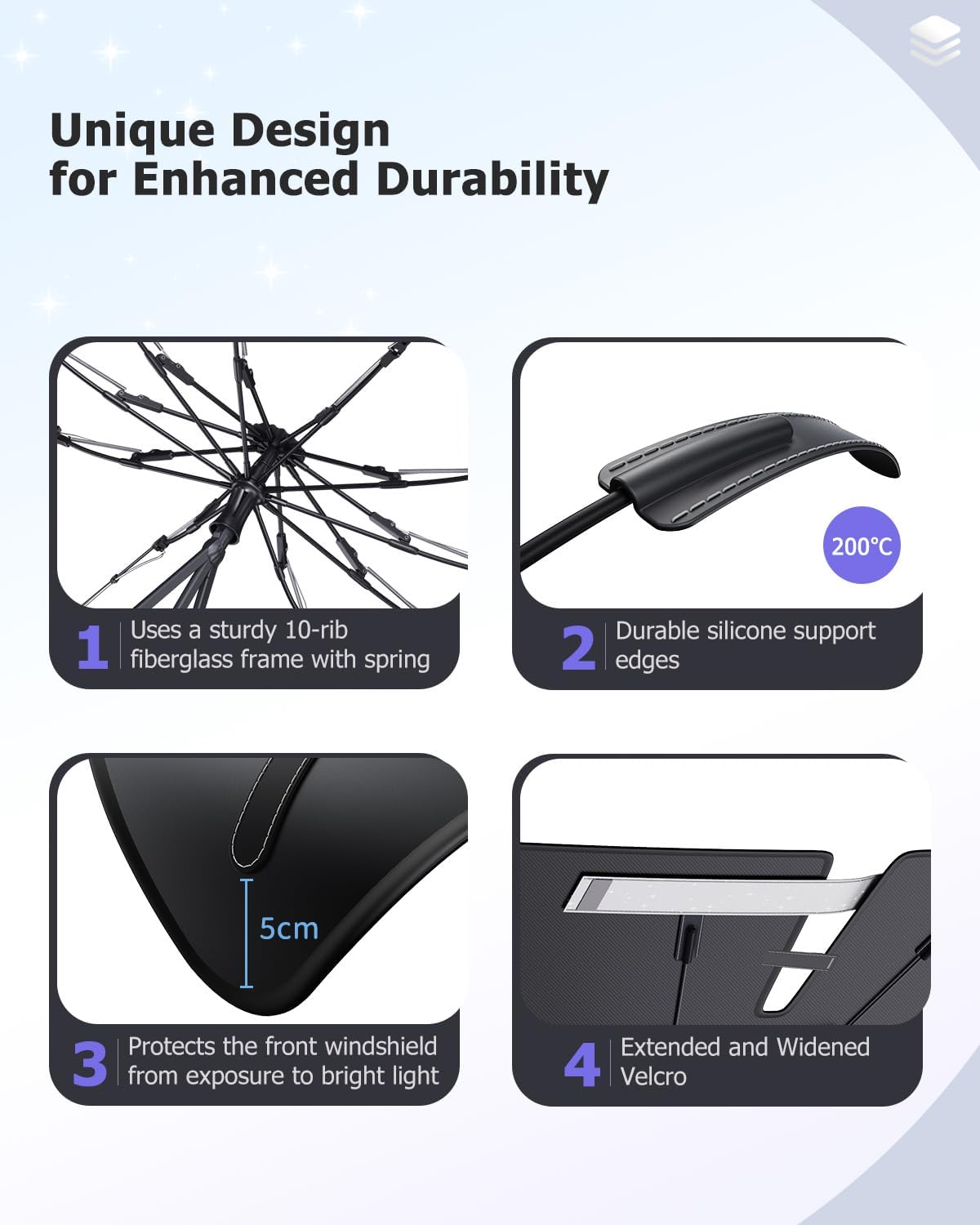 2025 Upgrade Car Windshield Sun Shade Windshield Sunshade Umbrella [Star Fabric] Protect Car from Sun Rays&Heat Damage Keeps Vehicle Cool, Spring Structure Edge Fits Sedans,SUVs,Trucks,Hatchbacks (S1)