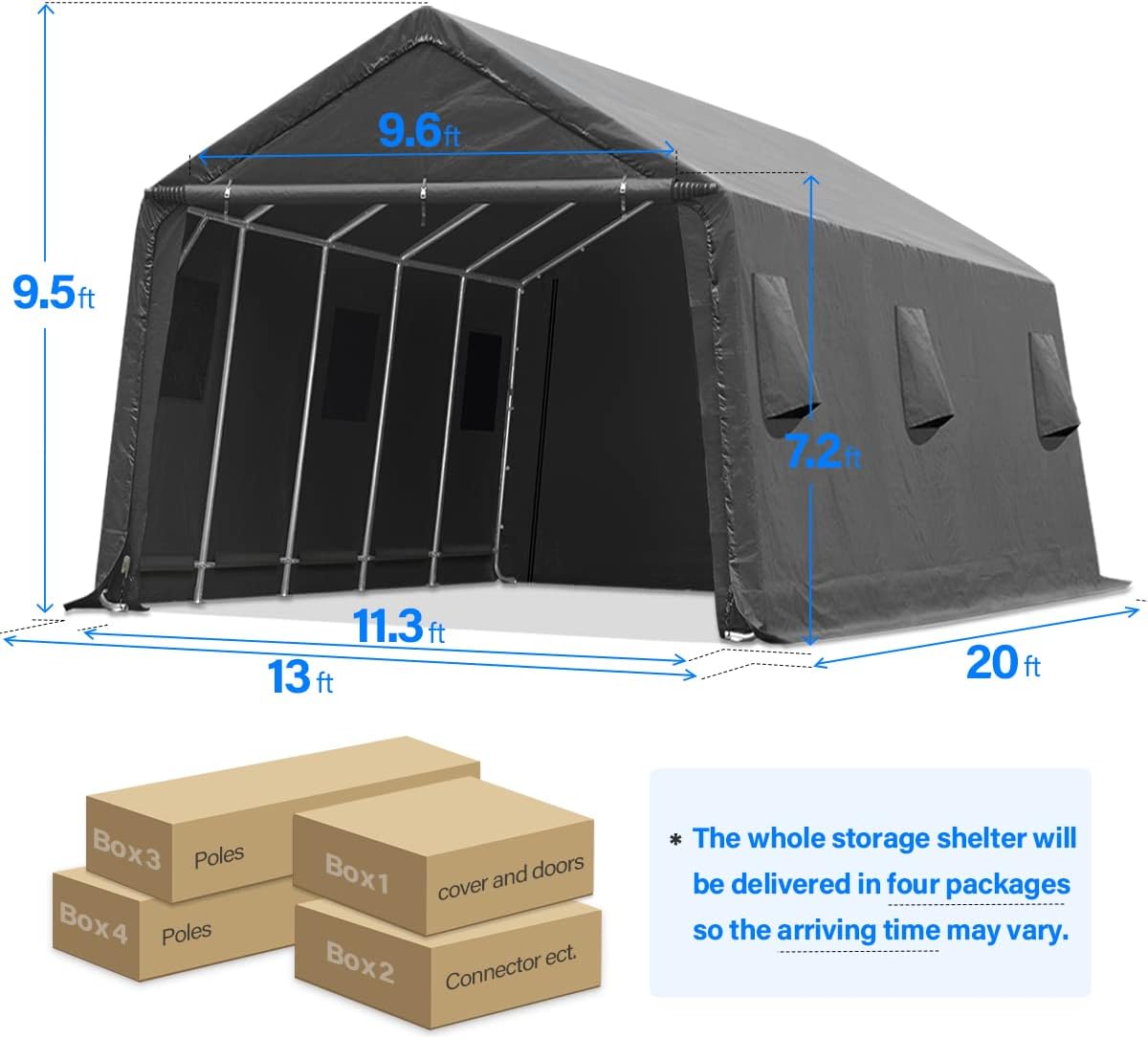 ADVANCE OUTDOOR 13x20 ft Carport 2 Roll up Doors & Vents Outdoor Portable Storage Shelter Garage Tent for Vehicle Boat Truck Anti-UV Snow Resistant Waterproof, Gray