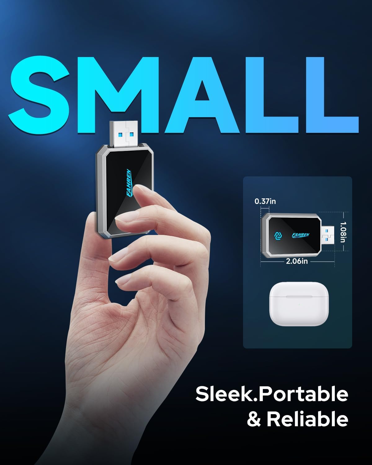 FAHREN Mini Wireless CarPlay Adapter,Bluetooth & WiFi Connection,Plug-N-Play,No Lag for Navigation,Compatible with iOS 10+ & Car 2016+,USB-A Extension Cable & Type-C Adapter.