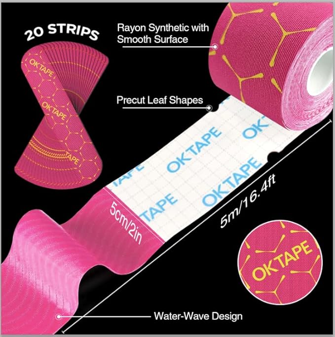 OK TAPE Synthetic Kinesiology Tape Precut Strips, Waterproof Kinesiology Athletic Tape for Muscle Support and Recovery, Reduce Muscle Discomfort K Tape, 2in×16.4ft Roll 20PCS | Beige