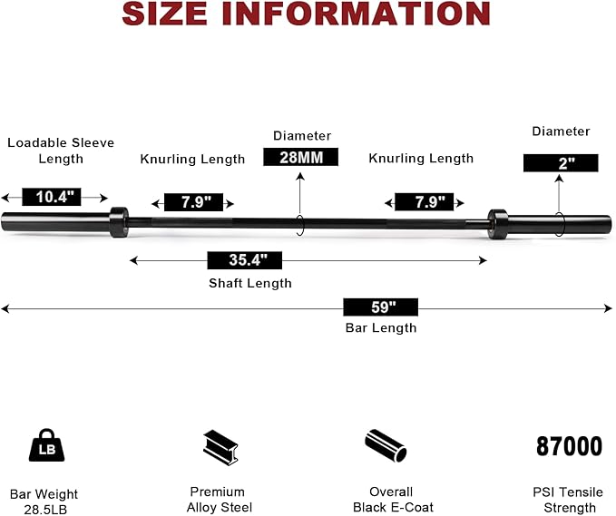 LIONSCOOL Premium 4ft/4.9ft/6ft Barbell for Strength Training and Olympic Weightlifting, 2 Inch Bar for Squats, Curls, Deadlifts, Presses, Hip Thrusts, 350lbs/500lbs/700lbs Weight Capacity