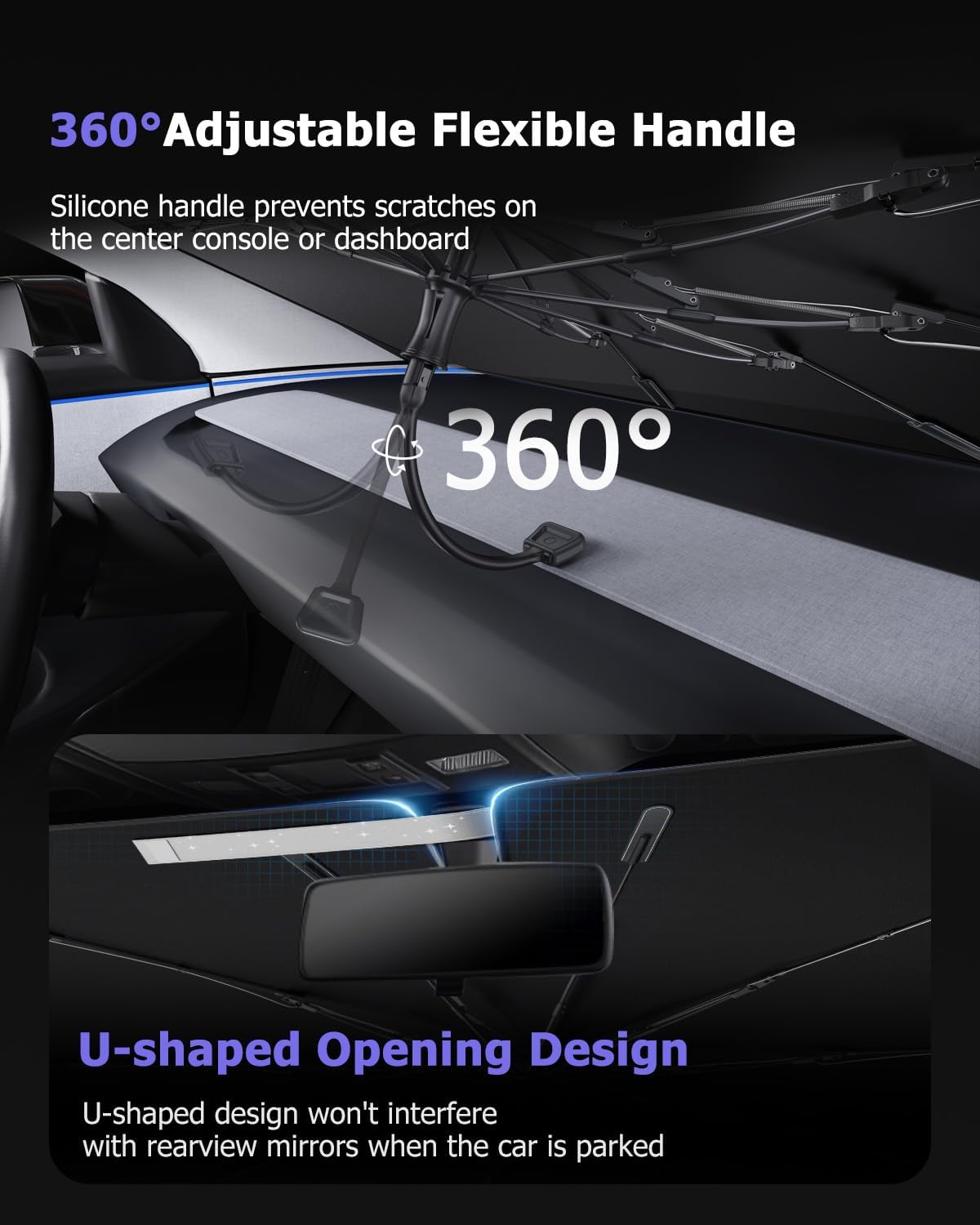 2025 Upgrade Car Windshield Sun Shade Windshield Sunshade Umbrella [Star Fabric] Protect Car from Sun Rays&Heat Damage Keeps Vehicle Cool, Spring Structure Edge Fits Sedans,SUVs,Trucks,Hatchbacks (S2)