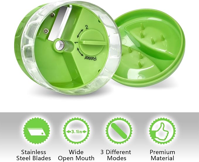 3 in 1 Vegetable Spiralizer Slicer, Adjustable Zucchini Carrot Noodle Maker, Cucumber Spiral Cutter, Easy to Use Kitchen Tool（Green）