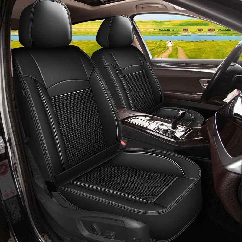 Front Seat Covers for Toyota Camry 2012-2023 2024 2025 Leather Ice Silk Breathable Car Seat Cover Protector (2 Seats & Black)