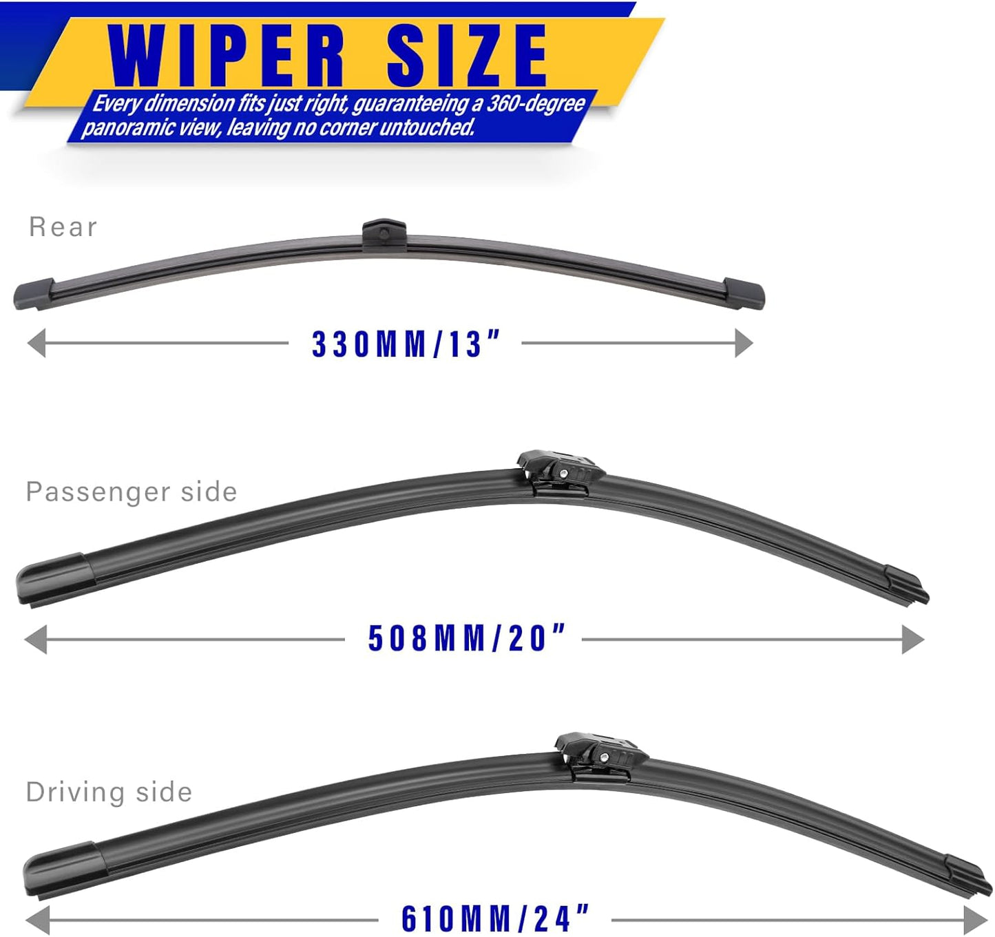 3 wipers Replacement for 2018-2022 BMW X2, Windshield Wiper Blades Original Equipment Replacement - 24"/20"/13" (Set of 3)