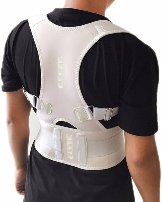 Thoracic Back Brace Posture Corrector- Magnetic Lumbar Back Support Belt-Back Pain Relief, Improve Thoracic Kyphosis, for Lower and Upper Back Pain Men & Women (White, Small)