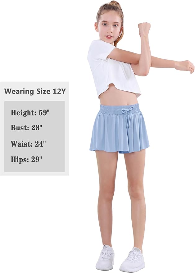 EXARUS Girls Butterfly Shorts Flowy Dance Skirt Cheer Skorts Athletic Tween Clothes Teen Preppy Outfits Flutter Kids