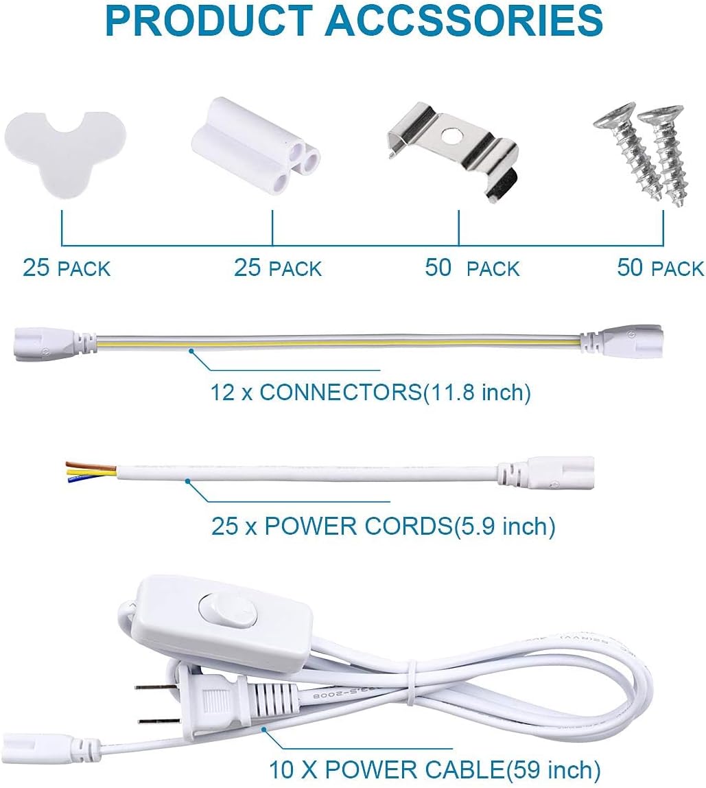 4FT LED Shop Light, 25 Pack, 60W 6000K 9500LM Clear White, Linkable Integrated V-Shape for Shop Garage, Warehouse