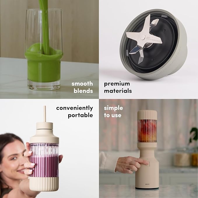 Beast Mighty 850 Plus | Premium Compact Personal Blender | Smoothies, Shakes, Dressings, Sauces | Blends Ice and Frozen Fruit | New XL Vessel | Extra Vessels, Lids and Straws | 850W (Cloud White)